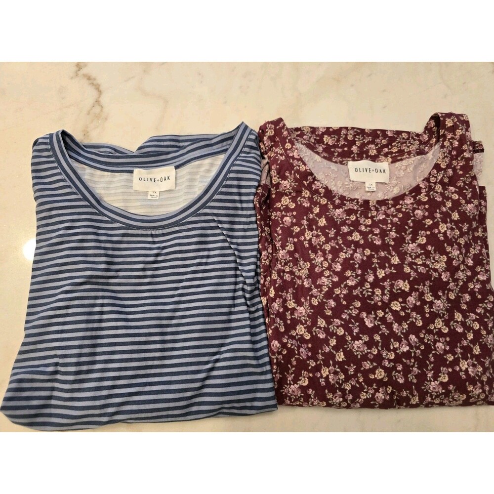 Olive + Oak 1XL Lot Of 2 Long Sleeve Basic Tops Floral And Striped Butter Soft